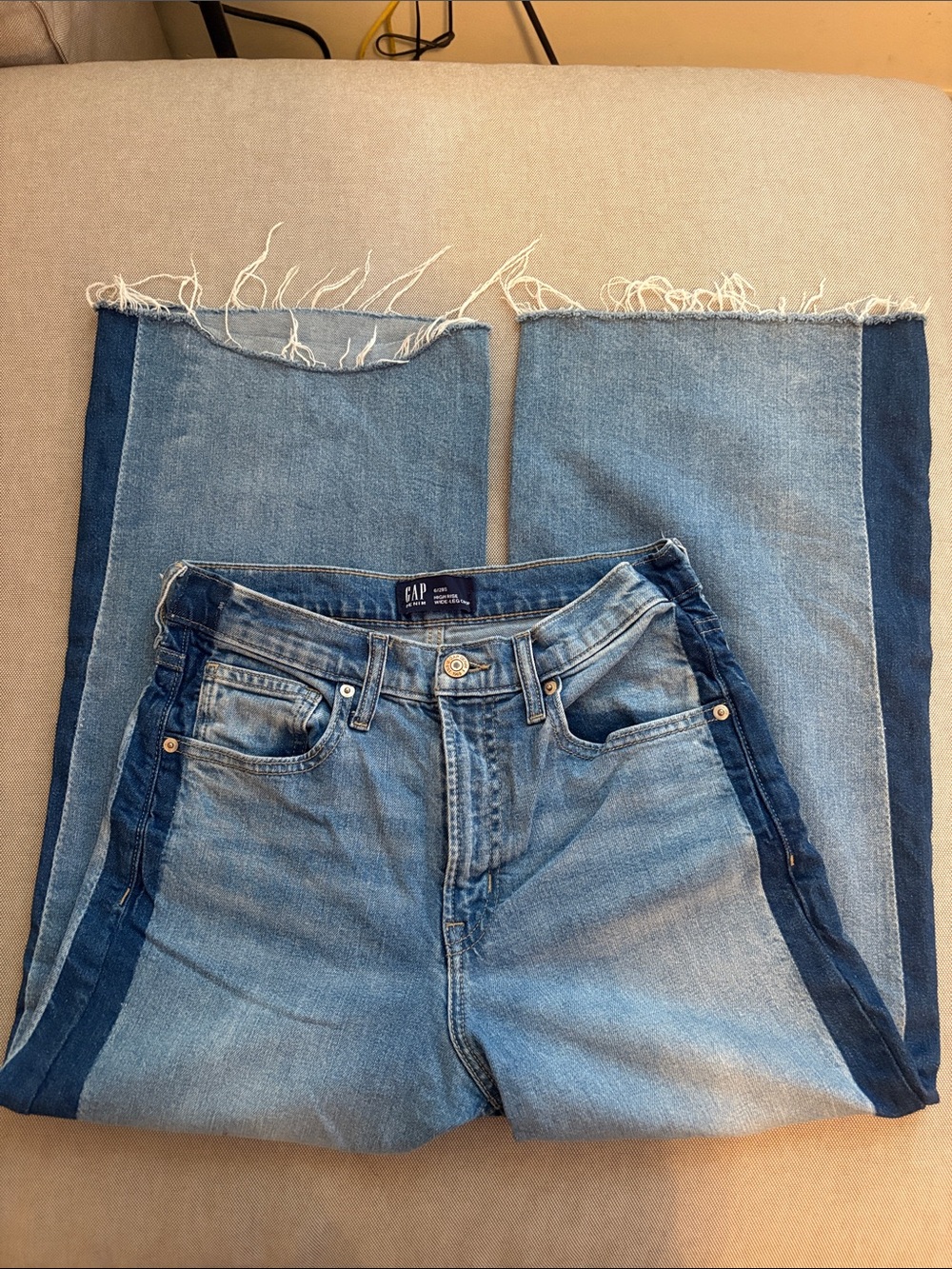 GAP Two-Tone High Rise Wide Leg Crop Jeans